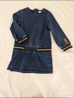 Small Rags Denim Dress with Yellow Stripe Detail
